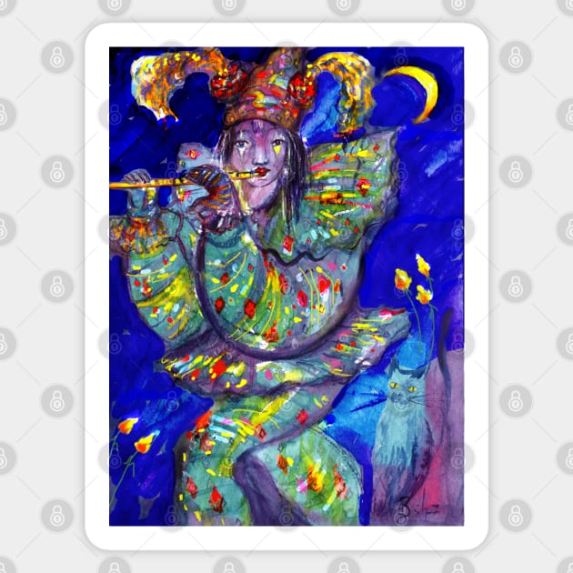 FLUTIST IN BLUE / Venetian Carnival Night Sticker by BulganLumini